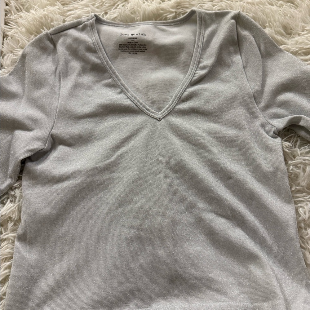 Gray V-Neck Long Sleeve Top